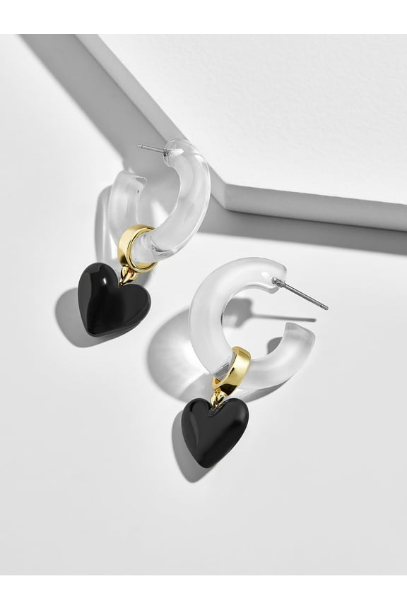 Neve Hoop Earrings w/Dangle Heart Charm  Black