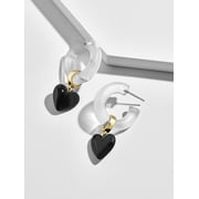 Baublebar Neve Hoop Earrings w/Dangle Heart Charm   Black