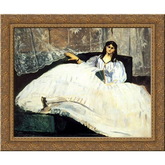 Baudelaire's Mistress Reclining 23x20 Gold Ornate Wood Framed Canvas Art by Manet, Eduard
