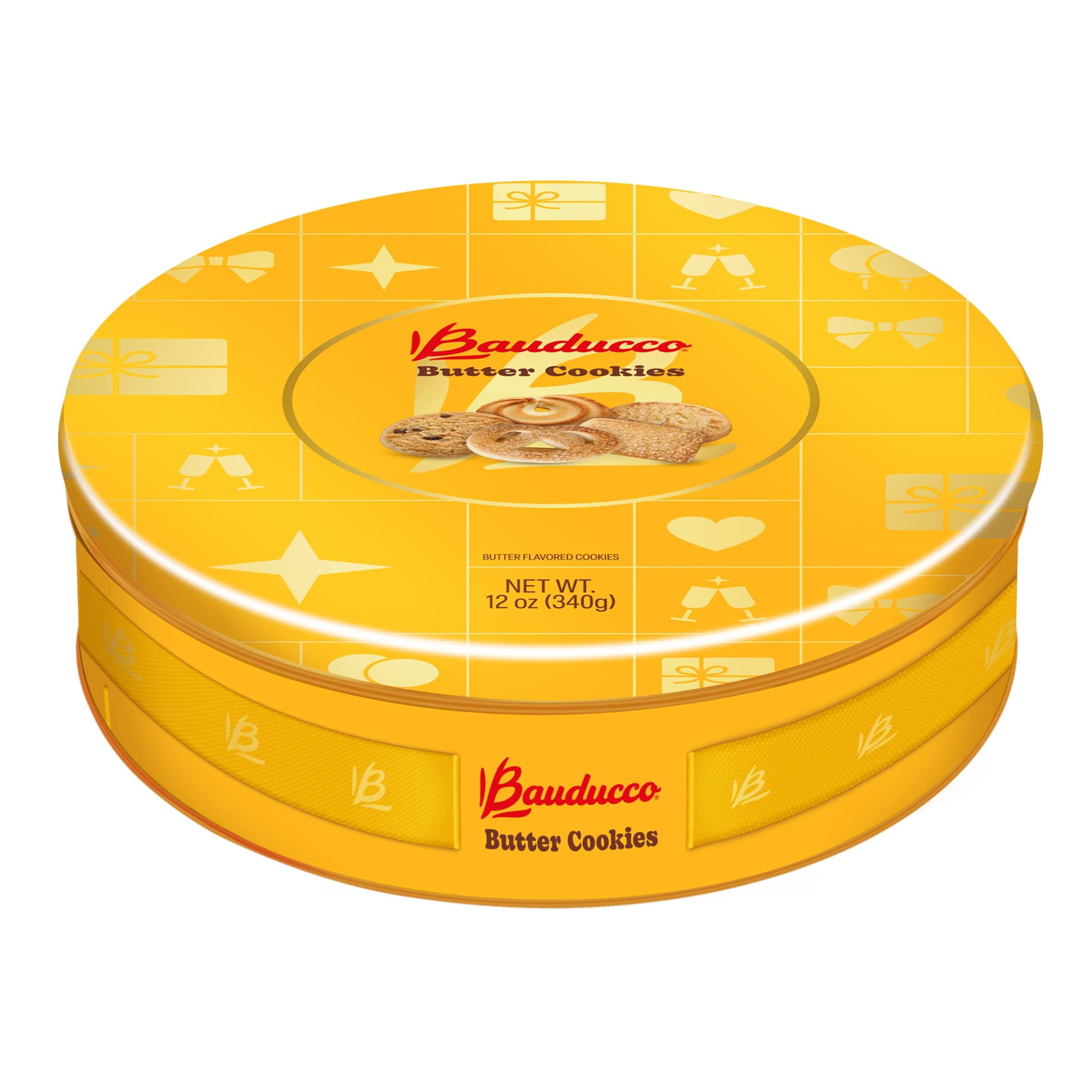 Bauducco Assorted Butter Cookies Tin, HYZ01 12 oz (Pack of 1) - Traditional Danish Shortbread Style Cookies, Perfect Holiday Gift or Sweet Snack Treat - No Artificial Colors