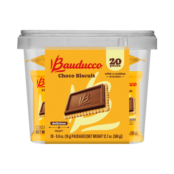 Bauducco Choco Biscuit Cookies , Tub 20 Pack, 2 Cookies per Pack, Individually wrapped, 12.7 oz