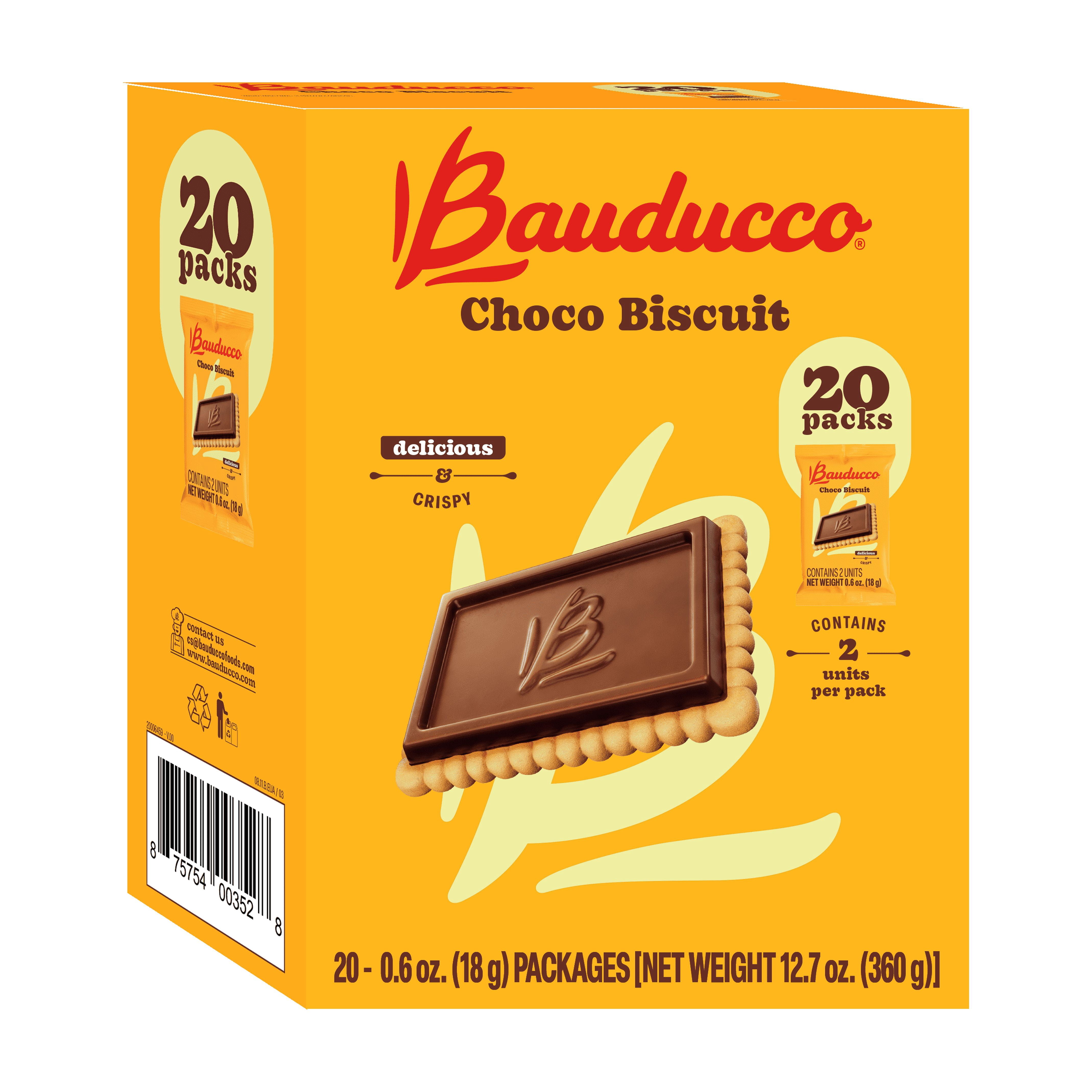 Bauducco Choco Biscuit Cookies , Tub 20 Pack, 2 Cookies per Pack, Individually wrapped, 12.7 oz