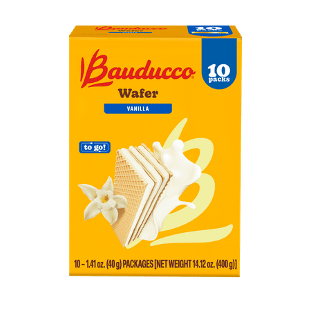 Bauducco Mini Vanilla Wafers, Crispy and Delicate Wafer Cookies, Vanilla Flavor, No Artificial Flavors or Colors, 10 Pack,14.12 oz
