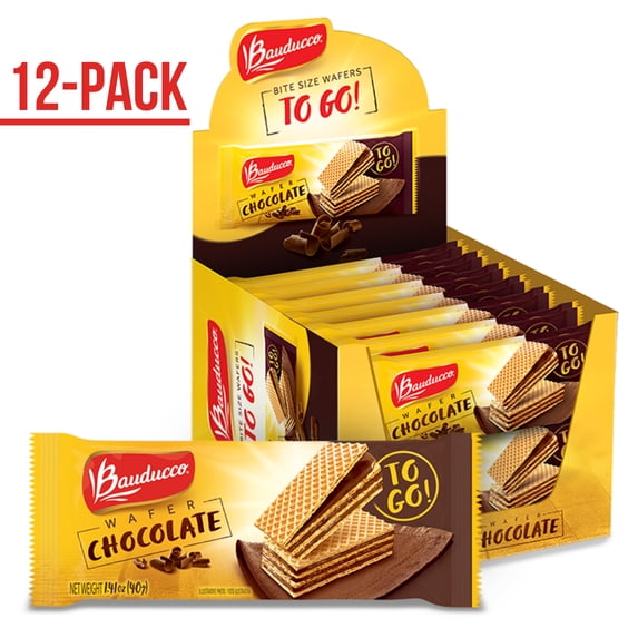 Bauducco Mini Wafer Cookies Chocolate, Delicious & Crispy Wafers with 3 Creamy Layers, Great for Snacks & Dessert, Single Serve, No Artificial Flavors, 1.41oz (Box of 12)