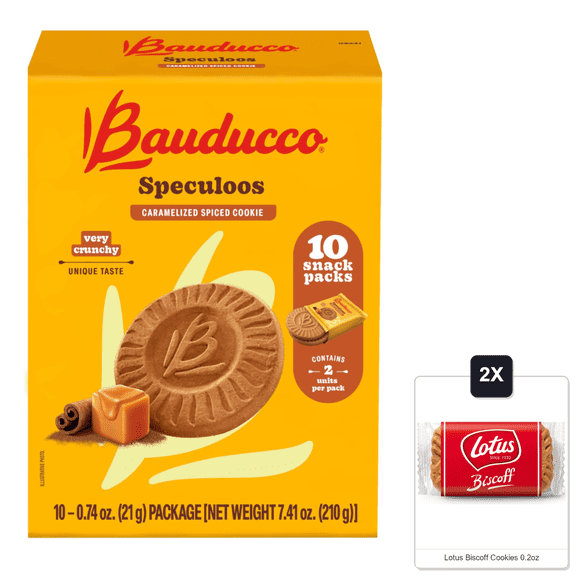 Bauducco Speculoos Cookies  Crunchy Caramelized Spiced Cookies, 0.74 Oz Individually Wrapped (Pack Of 10) & 2x Lotus Biscoff Cookies 0.2oz