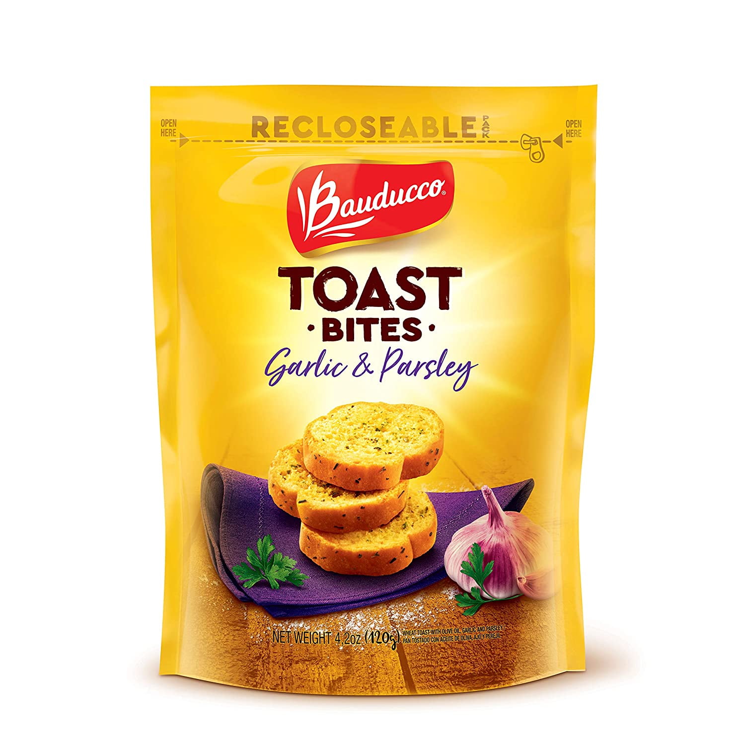 Bauducco Toast Bites Garlic & Parsley, Light & Crispy Toasted Bread Snack, 58.5oz (Pack of 10)