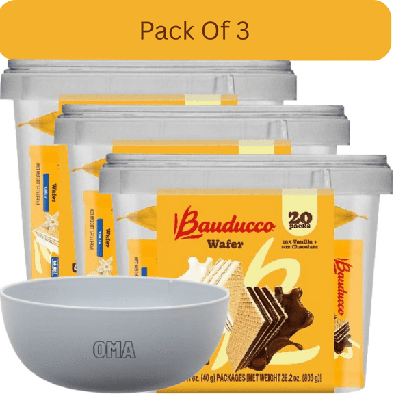 Bauducco Wafer Tub, Classic Crispy Cream Wafers, 20 pk. With White Bowl By OMA