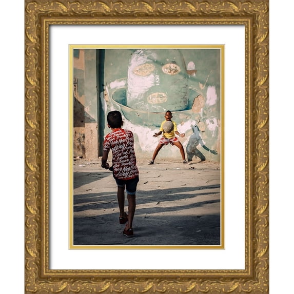 Bauer, Andreas 19x24 Gold Ornate Wood Framed with Double Matting Museum Art Print Titled - Futbol
