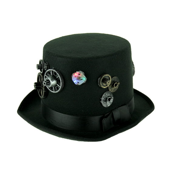 Bauer Pacific Imports Formal Black Steampunk Style Top Hat With Flashing LED Lights