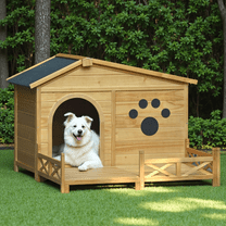 Baugery 48" Wooden Dog House Outdoor with Porch, Water-Resistant Roof, Indoor & Outdoor Dog Crate for Medium Dogs