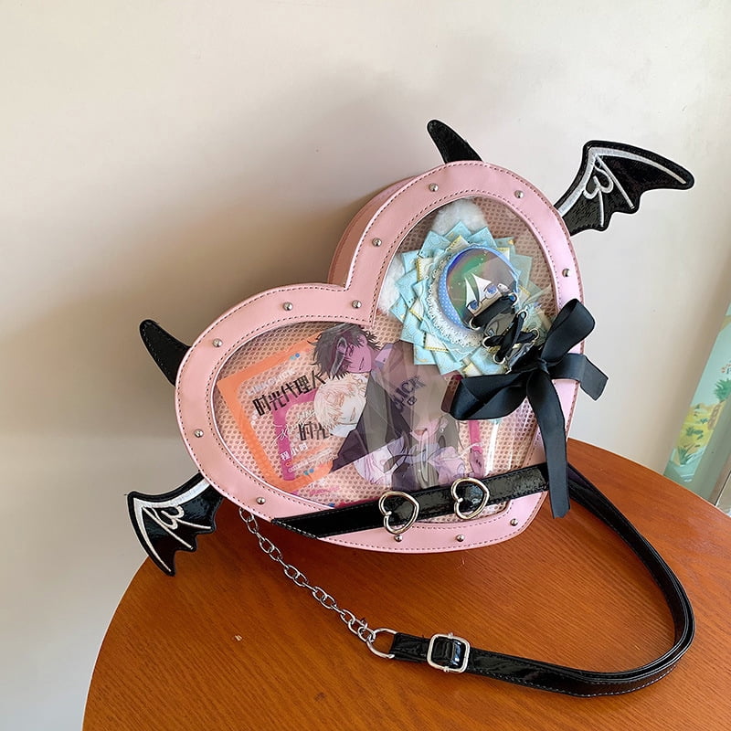 Baugery Anime Heart Ita-Bag - Kawaii Lolita Japanese JK Handbag, Cute Cutecore PU Leather Crossbody/Shoulder Purse with Adjustable Strap for Daily/Cosplay