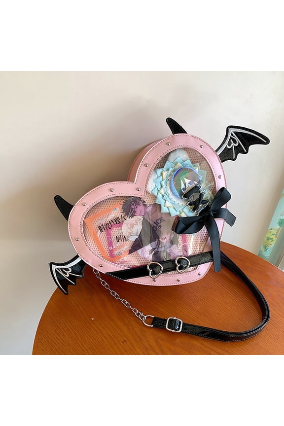 Anime Heart Ita-Bag - Kawaii Lolita Japanese JK Handbag, Cute Cutecore PU Leather Crossbody/Shoulder Purse with Adjustable Strap for Daily/Cosplay