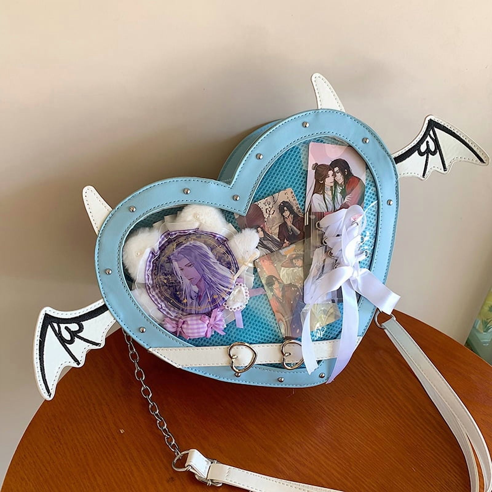 Baugery Anime Heart Ita-Bag - Kawaii Lolita Japanese JK Handbag, Cute Cutecore PU Leather Crossbody/Shoulder Purse with Adjustable Strap for Daily/Cosplay