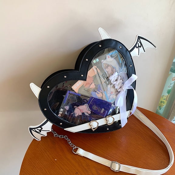 Baugery Anime Heart Ita-Bag - Kawaii Lolita Japanese JK Handbag, Cute Cutecore PU Leather Crossbody/Shoulder Purse with Adjustable Strap for Daily/Cosplay