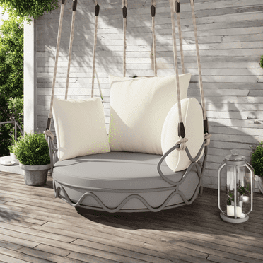 Baugery Hanging Egg Chair Without Stand, Outdoor Patio Egg Swing Chair for Patio Porch, Balcony (Beige/Grey)