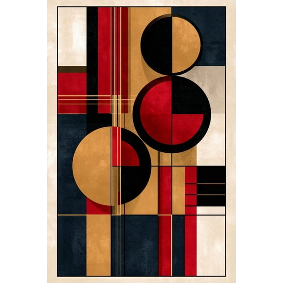 Bauhaus Abstract Poster - Bold Geometric Circles & Grid Design | Modern Wall Art 【Rolled Canvas】