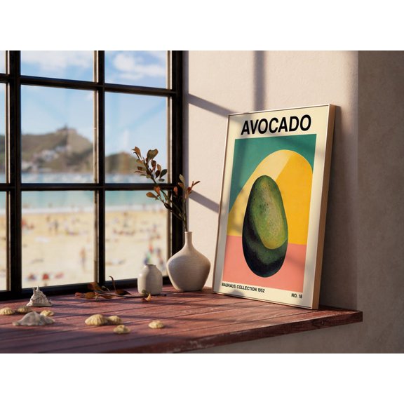 Bauhaus Avocado Botanical Art Print, Mid-Century Modern Kitchen Decor, 8x12 Inch, UNFRAMED