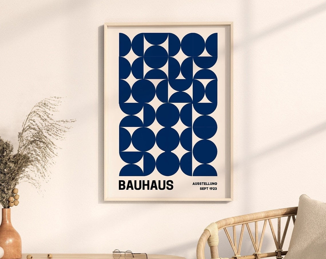 Bauhaus Exhibition Poster, Blue, Mid Century Modern Print, Retro Wall ...
