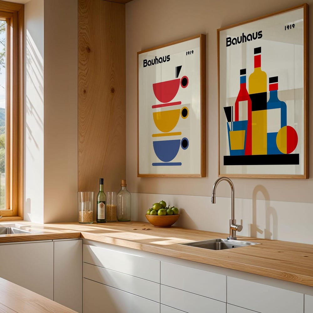 Kitchen Posters Set Bauhaus Kitchen Poster, Geometric Mid Century Wall Art Set 2 Unframed ...