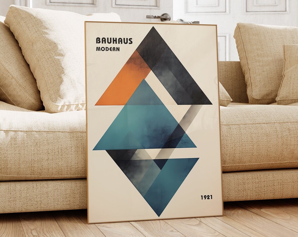 Bauhaus Poster Print - Geometric Wall Art As Living Room Decor, Retro ...