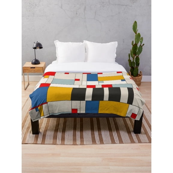 Bauhaus Sherpa Blanket - Modern Geometric Throw, 30x40 to 60x80 in, Colorful Minimalist Art