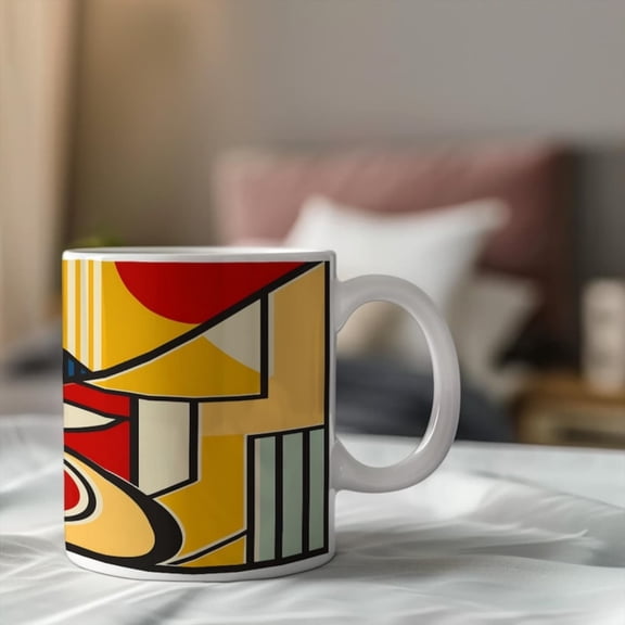 Bauhaus Style Abstracoffee Mug Modern Geometric Art Tea Cup Mid-Century Red Yellow Unique Architect Gift.