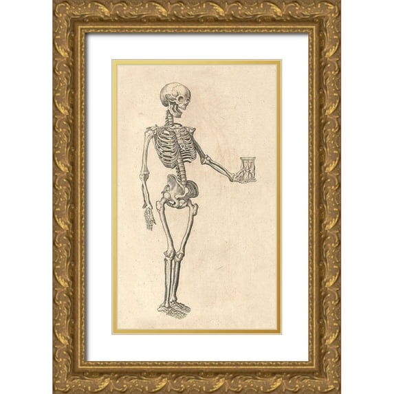 Bauhin, Caspar 10x14 Gold Ornate Wood Framed with Double Matting Museum Art Print Titled - Human Skeleton with Hourglass