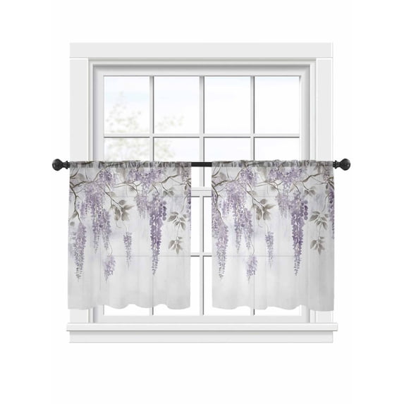 Bauhinia Sheer Curtains 2 Panels Set Purple Flower Sheer Window Curtains Light Filtering Rod Pocket Voile Drapes for Bedroom Living Room 52"x45"