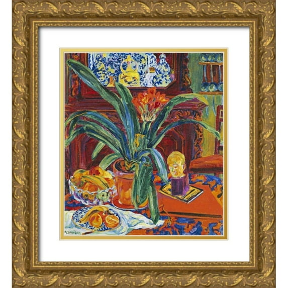 Bauknecht, Philipp 26x29 Gold Ornate Wood Framed with Double Matting Museum Art Print Titled - Still Life With a Pot Plant