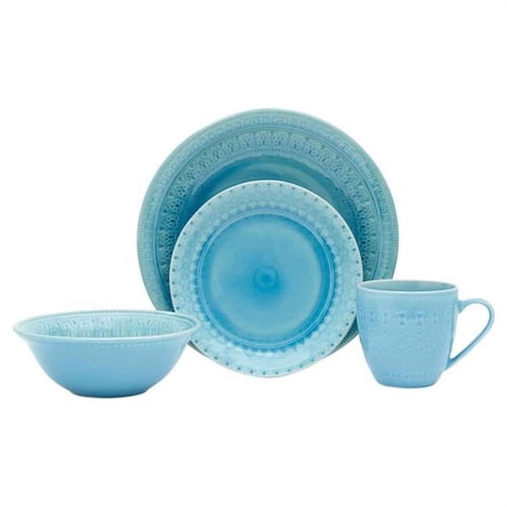 Baum BIJOU16A Elegante Dinnerware Set, Aqua - 16 Piece
