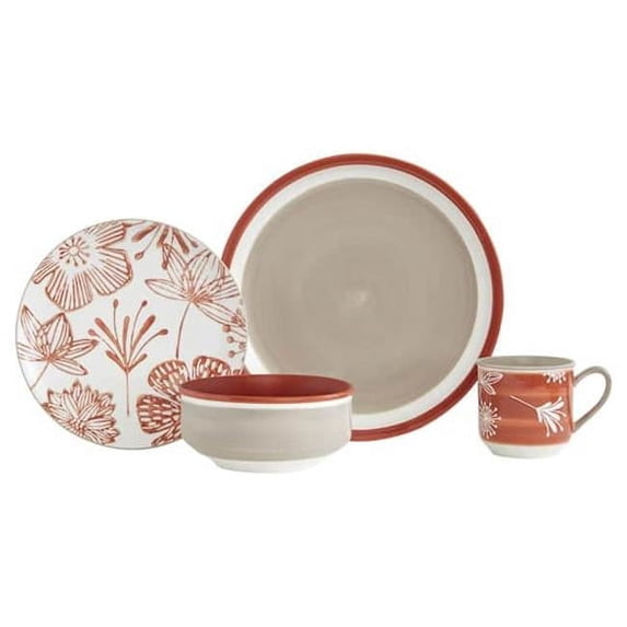 Baum COUL16R Couleur Stoneware Dinnerware Set, Red - 16 Piece