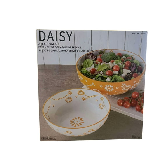 Baum Daisy Bowl Set 2Pc Stoneware 1 Large Bowl 1 Medium Bowl Dishwasher Safe