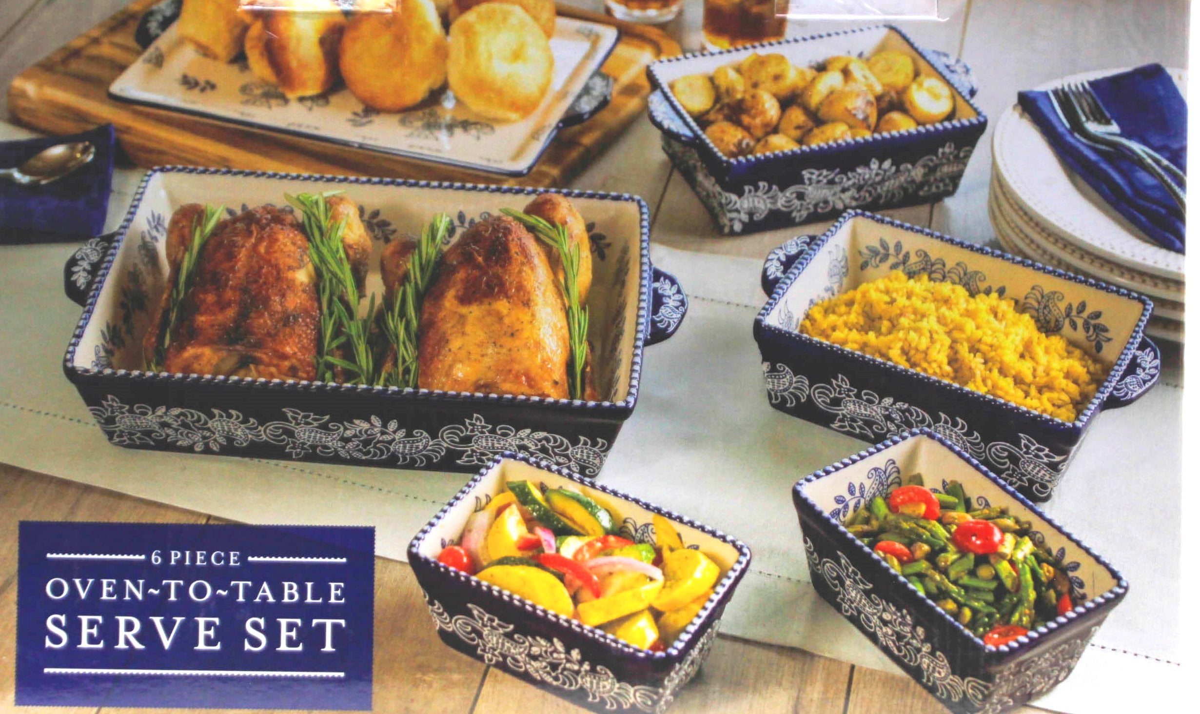 Baum Dishwasher Safe Ceramic Serveware / Bakeware Blue 6 Piece - NEW