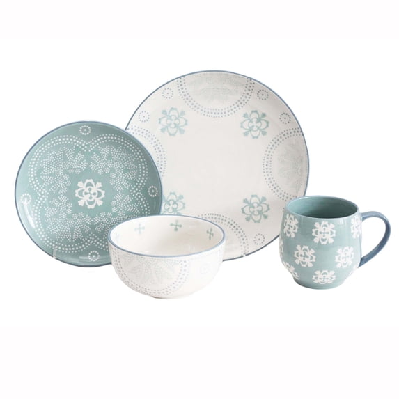 Baum Fiona 16 Piece Stoneware Dinnerware Set, Sky Blue