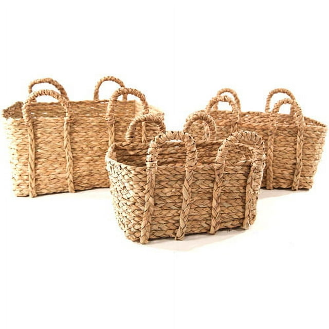 Baum Rectangular Braided Rush Baskets, Set of 3, Natural - Walmart.com