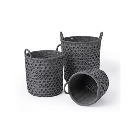Baum 21A270K-G Round Rattan & Bamboo Caning Baskets with Ear Handles - Set of 3