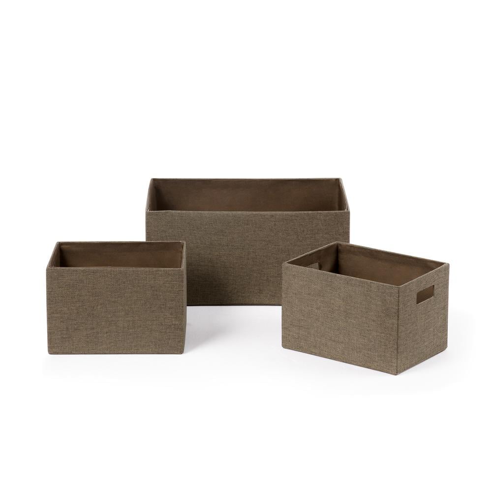 Taupe Faux-Linen Rectangular Basket Organizer Set