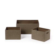 BAUM Set of Three Linnen Look Covered Cardboard Rect Storage Bins - Taupe