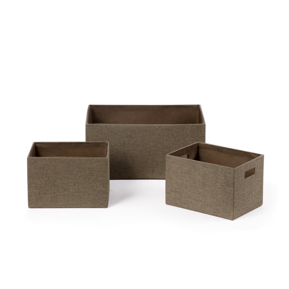 BAUM Set of Three Linnen Look Covered Cardboard Rect Storage Bins - Taupe
