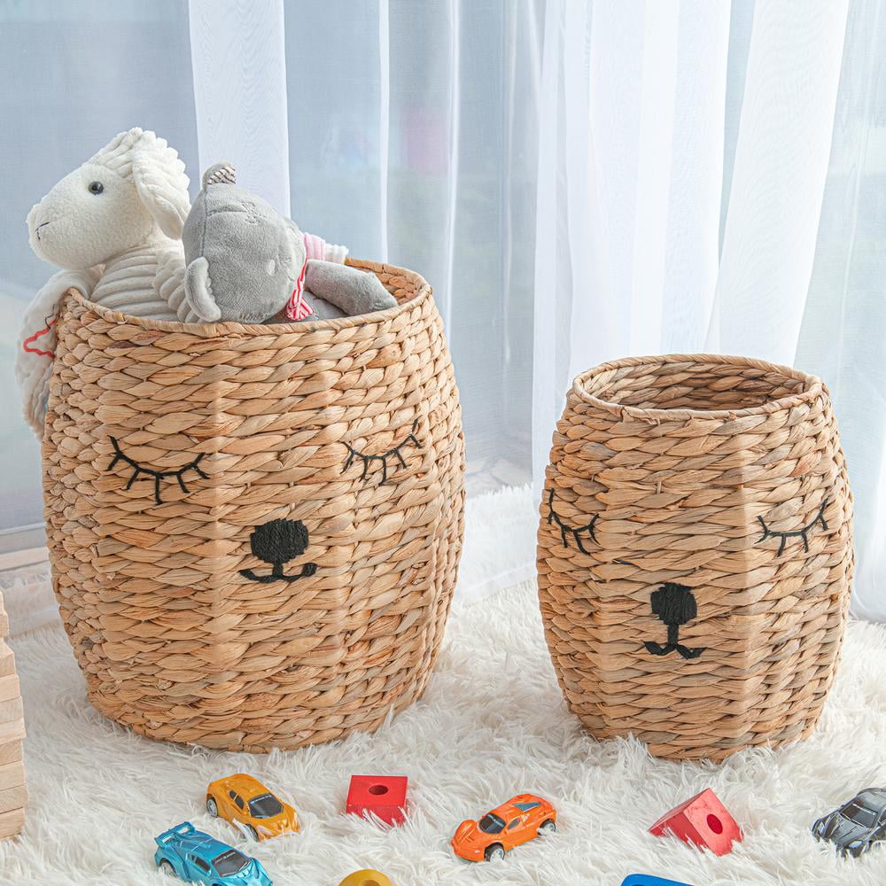 Natural Wicker Round Unicorn Toy Organizer Set