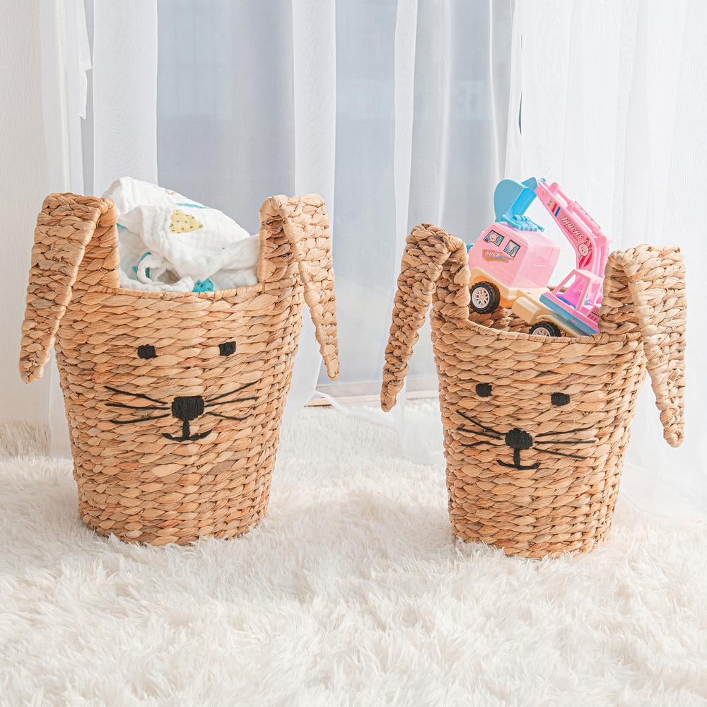 Natural Water Hyacinth Bunny Storage Baskets, Set of 2