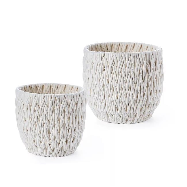 White Cotton Rope Round Storage Baskets - Set of 2
