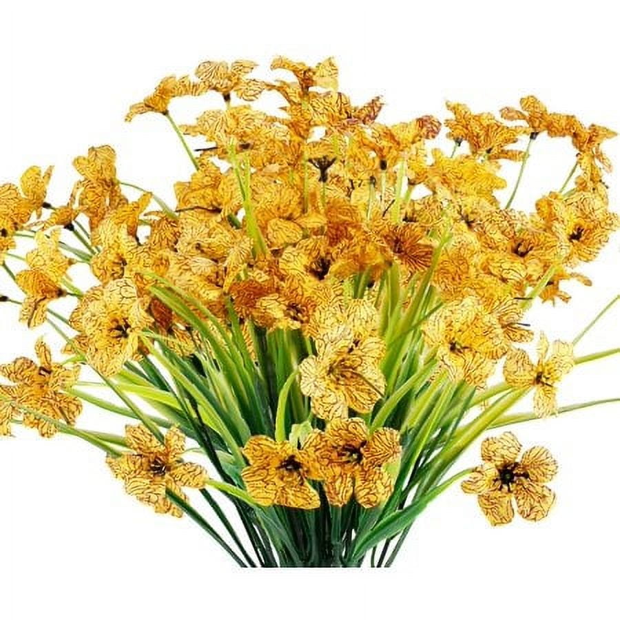 Baumaty 20 Bundles Artificial Flowers Outdoor UV Resistant Fake Flowers No Fade Faux Plastic Plants Garden Porch Window Box Decorating (Yellow)
