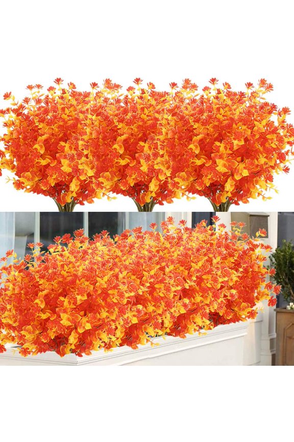 6 Bundles Outdoor Artificial Flowers UV Resistant Boxwood Plants, Greenery for Indoor Outside Hanging Garden Porch Window Box Home Wedding Farmhouse Decor (Gold Yellow)