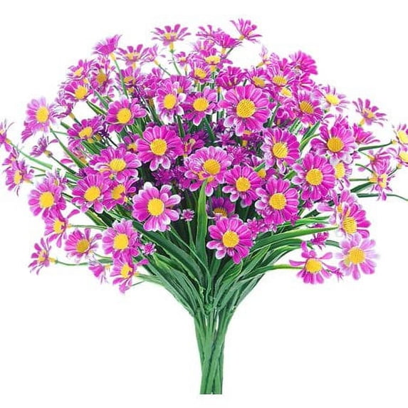 Baumaty 8 Bundles Artificial Daisy Mums Flowers Outdoor Fake Fall Flowers for Decoration No Fade Faux Plastic Autumn Flower Garden Porch Window Box Decor (Orchid)