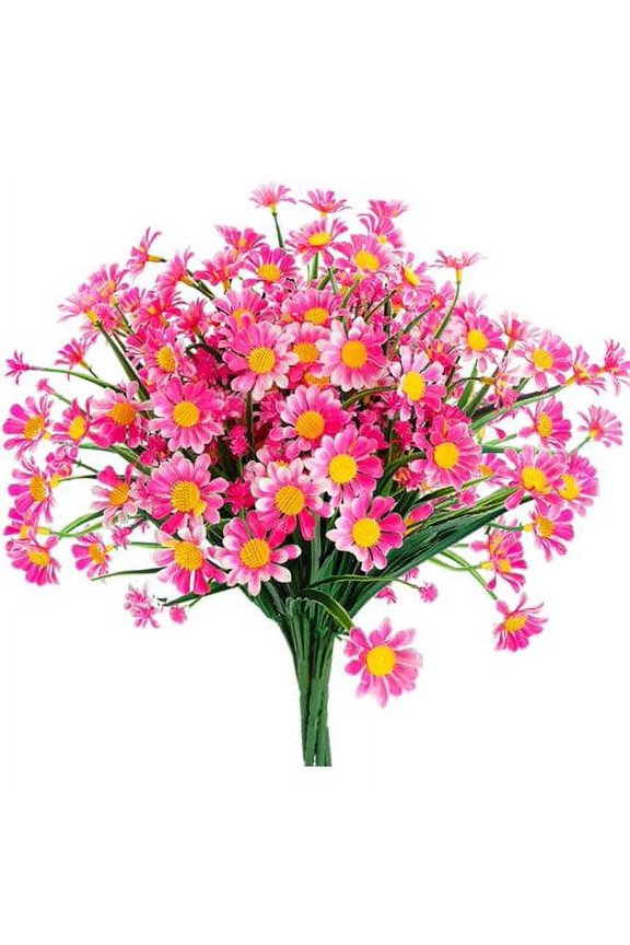 8 Bundles Artificial Daisy Mums Flowers Outdoor Fake Fall Flowers for Decoration No Fade Faux Plastic Autumn Flower Garden Porch Window Box Decor (Pink)