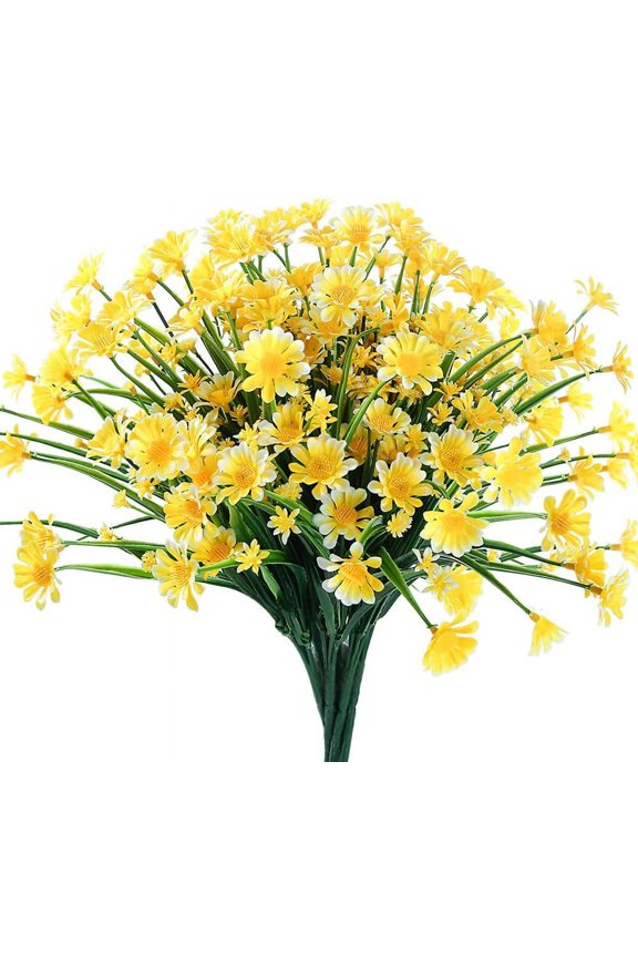 8 Bundles Artificial Flowers, Fake Outdoor UV Resistant Boxwood Shrubs Plants, Lifelike Plastic Flowers for Indoor Outdoors Home Office Garden Wedding Sidewalk Trim Decor (Yellow)