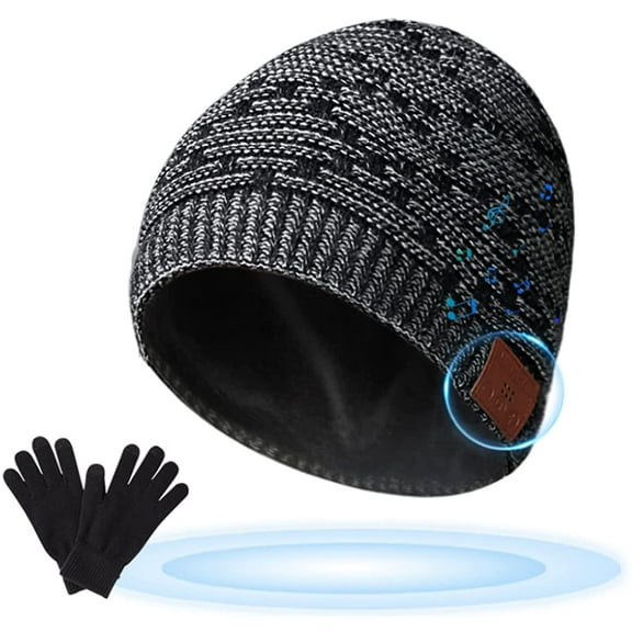 Baumaty Bluetooth Beanie Hat with Gloves, Portable Wireless Headphone Music Hat Bluetooth Beanie Cap for Men, Soft Warm Knitted Bluetooth Winter Hat for Biking Driving Running Camping Skiing Skating