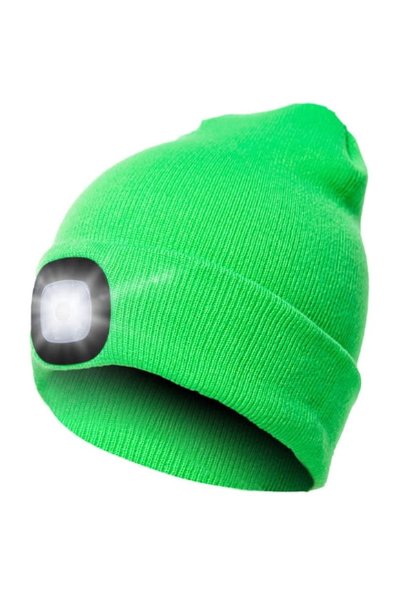Baumaty Unisex LED Beanie Hat with Light, USB Rechargeable Headlamp Beanie, Gifts for Kids Boys Girls Warm Knitted Cap (Fluorescent Green)