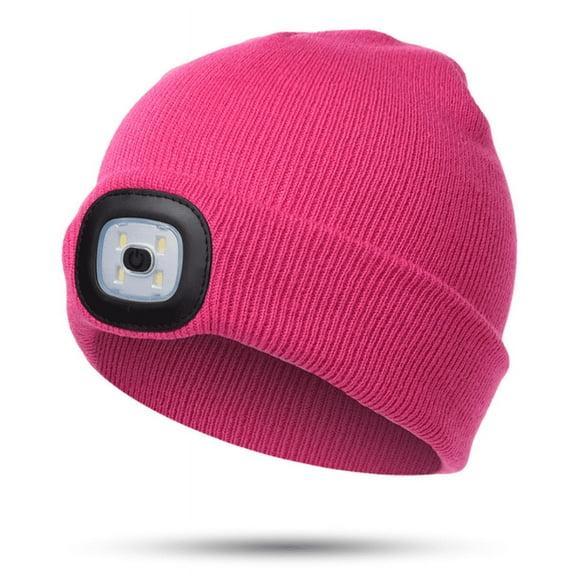 Baumaty Unisex LED Beanie Hat with Light, USB Rechargeable Headlamp Beanie, Gifts for Kids Boys Girls Warm Knitted Cap (Rose red)